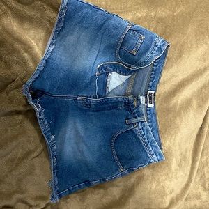 high wasted, dark jean shorts